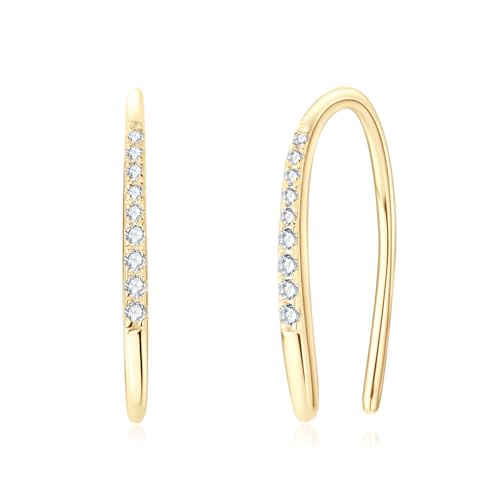 AINUOSHI Moissanite Hoop Earrings for Women, Yellow/ White Gold VVS1 Clarity Minimalist Tiny Cartilage Hoops Earrings 925 Sterling Silver Small Open Huggie Earrings Hypoallergenic with Jewelry Box Packed