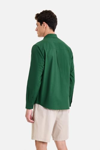 Image of SNITCH Men Casual & Semi-Formal Shirt | Regular Fit Long Sleeve Button-Down Collar Solid Oxford Style | 100% Cotton Breathable Fabric for Office, Date Night