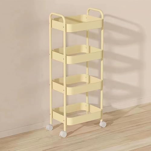 キッチンワゴン バスケットラック 収納カート バスケットトローリー 収納ワゴン 多用途収納 キャスター付き 移動式 3段/4段 組立簡単 スチール製 隙間収納 30*45*103CM イエロー