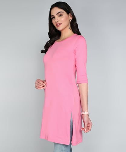 Image of FLEXIMAA Women's Cotton Plain Round Neck 3 /4 Sleeve Long Top