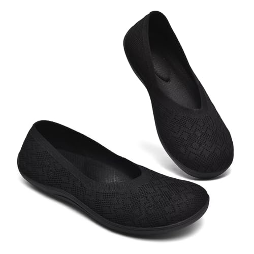 Women's Wide Toe Box Flats Shoes Knit Ballet Flat Slip-on Dress Walking Comfort Shoes3