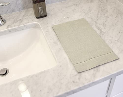 Cleverdelights Light Stone Hemstitched Hand Towels - 6 Pack - 14" X 22" - 45/55 Cotton Linen Blend #TOP1