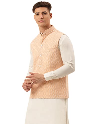 Image of Jompers Men's Embroidered Woven Pure Cotton Nehru Jacket