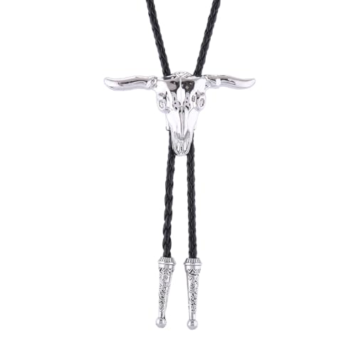 Image of GelConnie Longhorn Bull Bolo Tie for Men Native American Western Cowboy Leather Necktie Bolo Necklace for Women Gold Texas