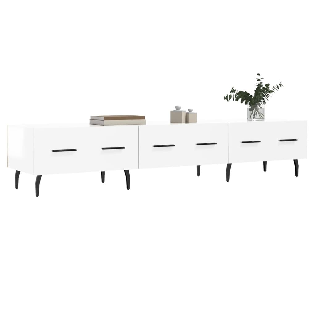 TV-Schrank Hochglanz-Weiß 150x36x30 cm, Robuster Holzwerkstoff, Modernes Media Center mit 3 Schubladen, Eisenbeine, für Wohnzimmer, Schlafzimmer