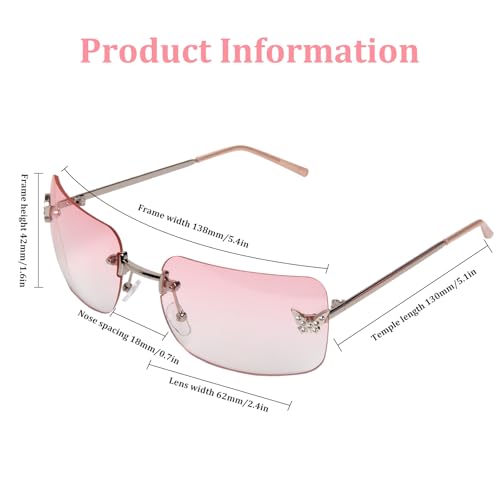 Rectangle Y2k Sunglasses for Women Cute Rimless Clear Frameless Tinted Lens 2000S Trendy Shades Butterfly Glasses4