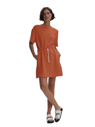Image of COCOMARTS Dresses for Women Summer Short Sleeve Crew Neck Sweatshirt Dress Drawstring Waist Tunic Tops Mini Vacation Sundress