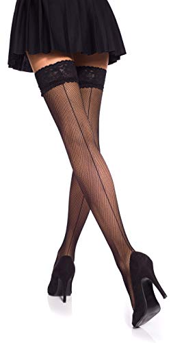 Romartex Bas autofixants en résille avec couture arrière par, L, noir