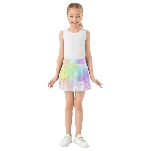 Joisal Butterflies Colorful Flowers Kids Tennis Skirts Colored Athletic Shorts Girls Skorts Girl Skort 4t3