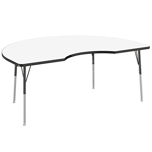 Image of FDP Dry-Erase Kidney Activity School and Office Table (48 x 72 inch), Standard Legs with Swivel Glides for Collaborative Spaces, Adjustable Height 19-30 inches - Whiteboard Top and Black Edge