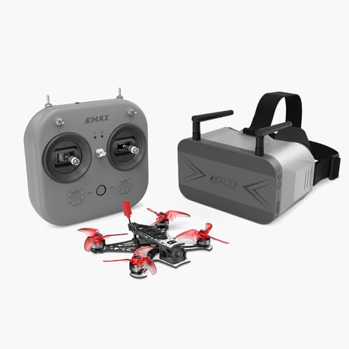EMAX Tinyhawk 3 Plus Freestyle Drone RTF Kit Ready To Fly FPV Analogique Drone Mini Racing Quadricoptère Cadre en Fibre de Carbone Durable avec Lunettes et E8 Émetteur pour Enfants Adultes et Débutant