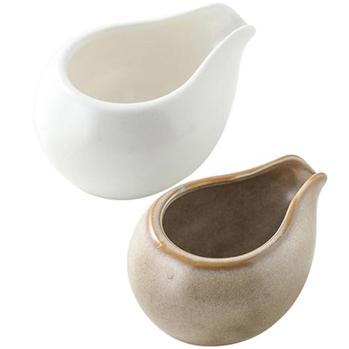 HANABASS Jarra de Cerámica Estilo Japonés Pequeña 2 Piezas para Café y Leche, Boquilla Redonda, Adecuada para Servir Salsa y Jarabe en Hogar, Cafeterías y Restaurantes