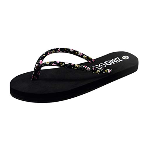 Hotkey Womens Summer Sandals, Women Fashion Floral Sponge Cake Slip-Resistant Flip-Flops Sandals Shoes Beach Travel Slipper Black