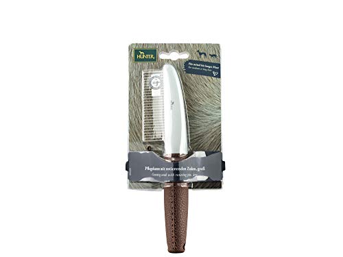 HUNTER SPA Pflegekamm mit rotierenden Zinken, zur Pflege von Deckhaar und Unterwolle, 21 x 4 cm, grau / braun