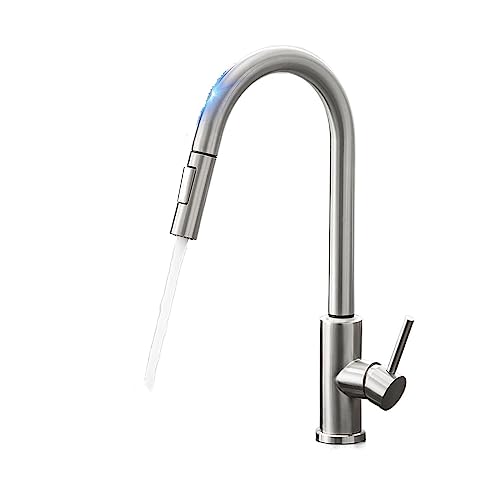 キッチン混合水栓、 キッチン蛇口 ステンレススチール 引き出し式 センサー タッチコントロール 温水 冷水 マルチカラー(Brush Nickel a)