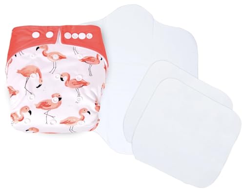 Image of Ambaby Cloth Diapers Combo Pack Quick Dry Comfort Gots Certified Free Size Button Adjustable, Washable, Reusable, Multilayered Cotton Pads And Boosters, Birds And Animals Blue Printed - Pack Of 2