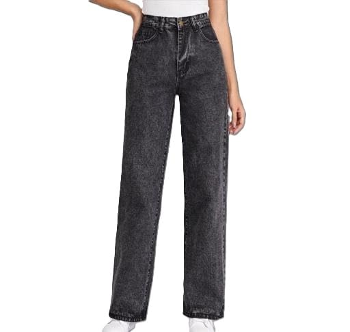 Image of SHAYM Enterprises Women Relaxed Fit Grey Denim Wide Leg Jeans Modern High Rise Fashion Bottom