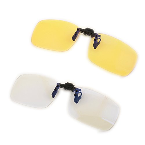 Image of Clip on Anti Blue Light Filter Glasses UV Blocking Anti Eye Strain Unisex (1pcs white+1pcs yellow)