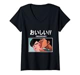 Womens Yaoi Bara Senpai Delicious Licking Face Japanese Text V-Neck T-Shirt