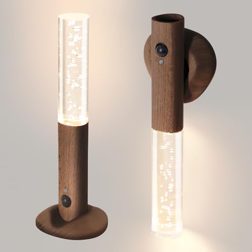 Image of Rechargeable Motion Sensor Wall Sconce, Walnut Wood, 2 Pack