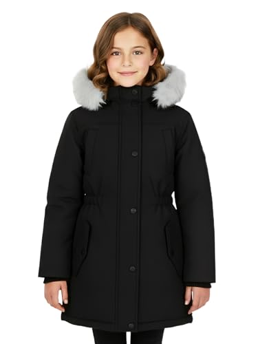 Sunny Sprout Manteau fille hiver - Doudoune capuche fourrée parka coupe-vent imperméable Noir 8...