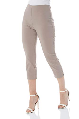 Roman Originals Cropped Trousers for Women UK Ladies Capri Leggings Summer Pants Short Crop Stretch 3/4 Length Three Quarter Pedal Pusher Clothes Elasticated Bengaline Cut Off - Taupe - Size 18