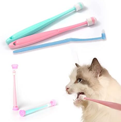 Emmeliestella Small dog & Cat Toothbrush 360 Degree Soft Silicone, Cat Dental Care, Pet Toothbrush, Oral Hygiene, Easy to Handle, Deep Clean, Independent Packaging, light sky blue & light pink (3 PCS)