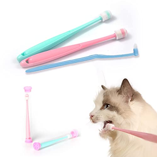 Emmeliestella Small Dog & Cat Toothbrush 360 Degree Soft Silicone, Cat Dental Care, Pet Toothbrush, Oral Hygiene, Easy To Handle, Deep Clean, Independent Packaging, Light Sky Blue & Light Pink (3 Pcs) #TOP10