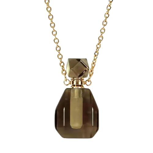 Pendentif en quartz fumé naturel et sa fiole de parfum en cristal à offrir