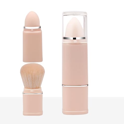 Portable Makeup Brushes Set 2 in 1 Travel Beauty Sponge All in One Make Up Brushes,Powder Foundation Brush Contour Blush Bronzer Face Blender Brush for Blending Liquid, Blush(Flesh)