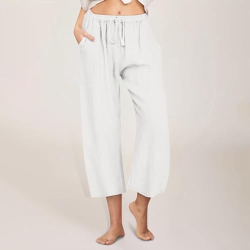 Wide Leg Linen Pants Women Lightweight Comfy High Waisted Baggy Lounge Pants Cropped Casual Summer Flowy Ankle Capris2