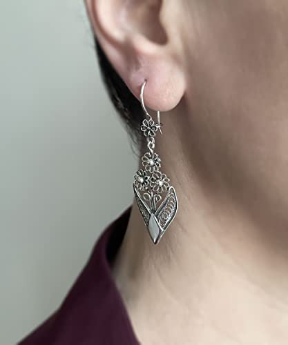 Sterling Silver Handcrafted Filigree Art Dangle Drop Women Earrings Collection 7