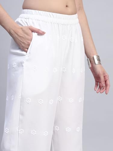 Image of SHOPPING QUEEN Women's Cotton Embroidered Chikankari Palazzo