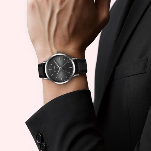 Image of Titan Elegance Analog with Date by Hand and Dark Grey Dial Black Leather Strap Watch for Men - 90202SL02