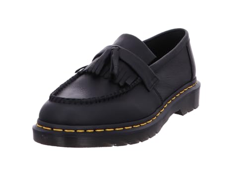 Dr. Martens Unisex Adrian Yellow Stitch Leather Loafers, Black, 9 US Men