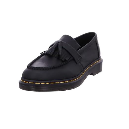 Dr. Martens Unisex-Adult Adrian Yellow Stitch Leather Loafers, Black, 12 Women/11 Men