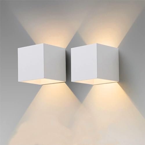 2 Pezzi LED Applique da Parete Moderno, 12W 3000K Luce Calda, Interno/Esterno MOKEKA IP65 Impermeabile, Alluminio Quadrata Con Angolo del Fascio Regolabile (Luce Calda-3000K)