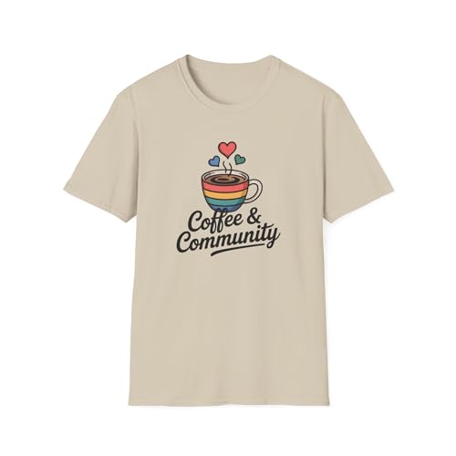 Coffee and Community Cute Striped Cup Local Cafe Supporter Small Group Fellowship Morning Meetup T-Shirt