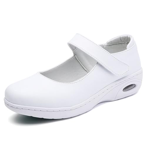 Damen Pflegeschuhe für das Gesundheitswesen,Leicht Rutschfest Orthopädie Mary Jane Turnschuhe,Komfortabel Atmungsaktiv Loafer Krankenschwesterschuhe,Gastronomie Kochschuhe ( Color : White , Size : 38