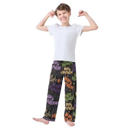 ZZXXB Happy Halloween Cobweb Boys Long Pants Soft Trousers Elastic Waist Kids Lounge Bottoms with Pockets S-XL2