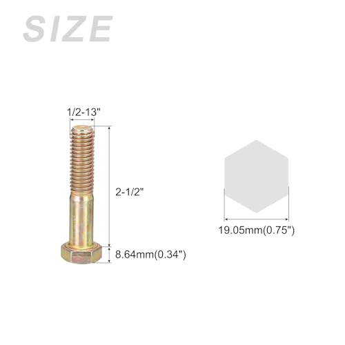 Image of METALLIXITY Hex Bolts (1 /2-13x2-1 /2 inch) 10Pcs, Carbon Steel Zinc Plated, Coarse Thread UNC Hex Head Screw Bolt - for Furniture Repair, Yellow