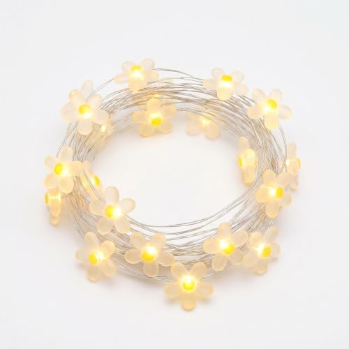 Image of DiiWmme Flower Fairy Lights, 2M 20 LED Daisy Fairy Lights Battery Operated, Battery Operated Fairy Lights for Indoor Outdoor, Garden, Wedding, Bedroom, Party Decoration (Warm White)