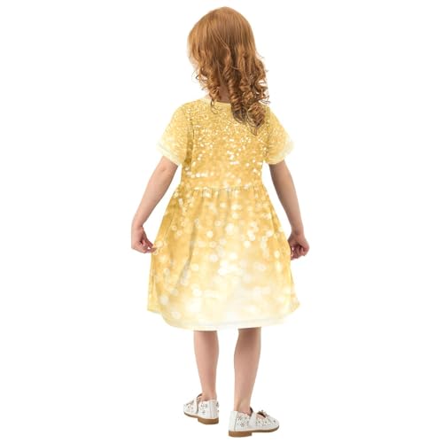 Sparkle Gold Glitter Girls Dress Short Sleeve Dress Girls' Summer Sundress 5-6T4