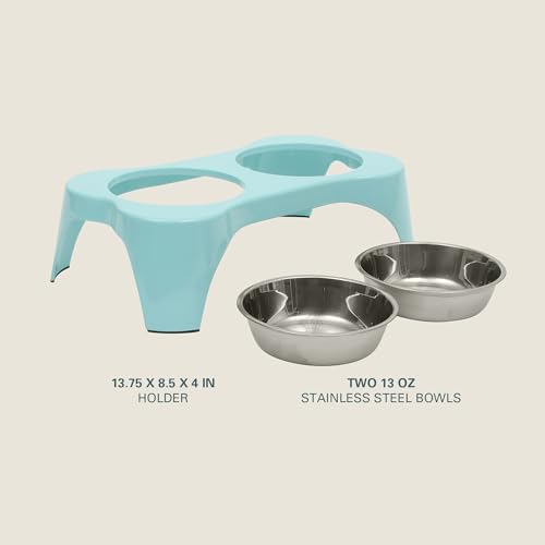 image for Gibson Home Bow Wow Meow 3-Piece Elevated Dog Bowl Set – Bone-Shaped
