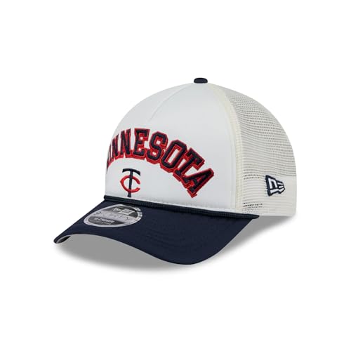 New Era MLB Chrome Arch 9FORTY M-Crown A-Frame Trucker Mesh Adjustable Snapback Hat One Size Fits All - Minnesota Twins - Navy
