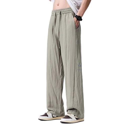 Summer Thin Linen Pants Men Elastic Waist Jogger Casual Trousers Male