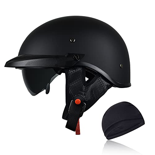 CHCYCLE Half Helmet Motorcycle Men Women with Sunshield,Vintage Motorcycle Helmet Casco para Moto for Cruiser Scooter DOT Approved (Matte Black, Medium)