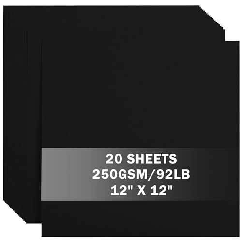 20 Sheets Black Cardstock 12 x 12 Card Stock 250gsm/92lb Thick Construction Paper for Cricut Scrapbook Crafts Card Making UAP34BK20