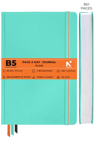 Image of NEORAH -B5 PLAIN| 368 Pages - 110 Gsm | PAGE A DAY JOURNAL (25x17.5 cm)-Hardcover Unruled Notebook |Back Pocket |3 Silk Book Mark - Completely HANDMADE for Journaling,Note Taking- TEAL