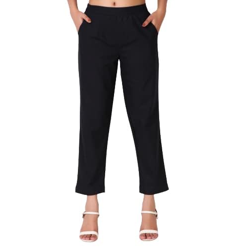 Image of Aarav Fabric Women's 100% Cotton Casual Pant | Ankle Length Regular fit Cotton Trouser | Straight Fit Formal Pants for Kurti, Office, Casual and Daily Outdoor Lifestyle